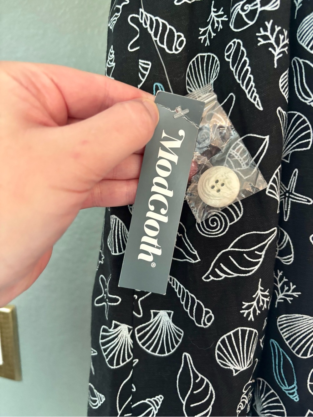 ModCloth Black Seashell Print A-Line Skirt with White Buttons - Picture 9 of 13